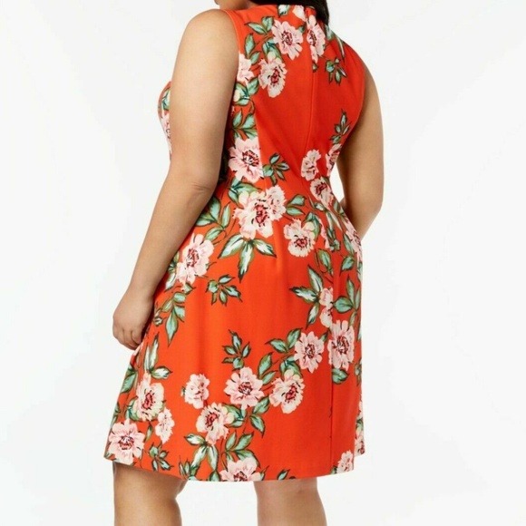 Jessica Howard Dress Red Orange Floral Sz 22W Plus - Picture 2 of 7